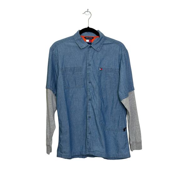 Tommy Hilfiger men blue denim faux overlay long sleeves shirt size XL - Picture 7 of 11